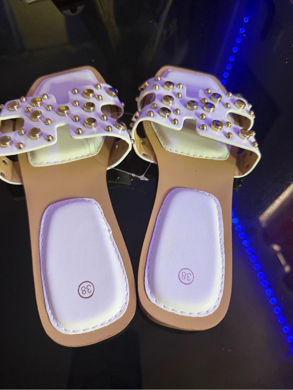 Studded White Slide Sandals for Women
